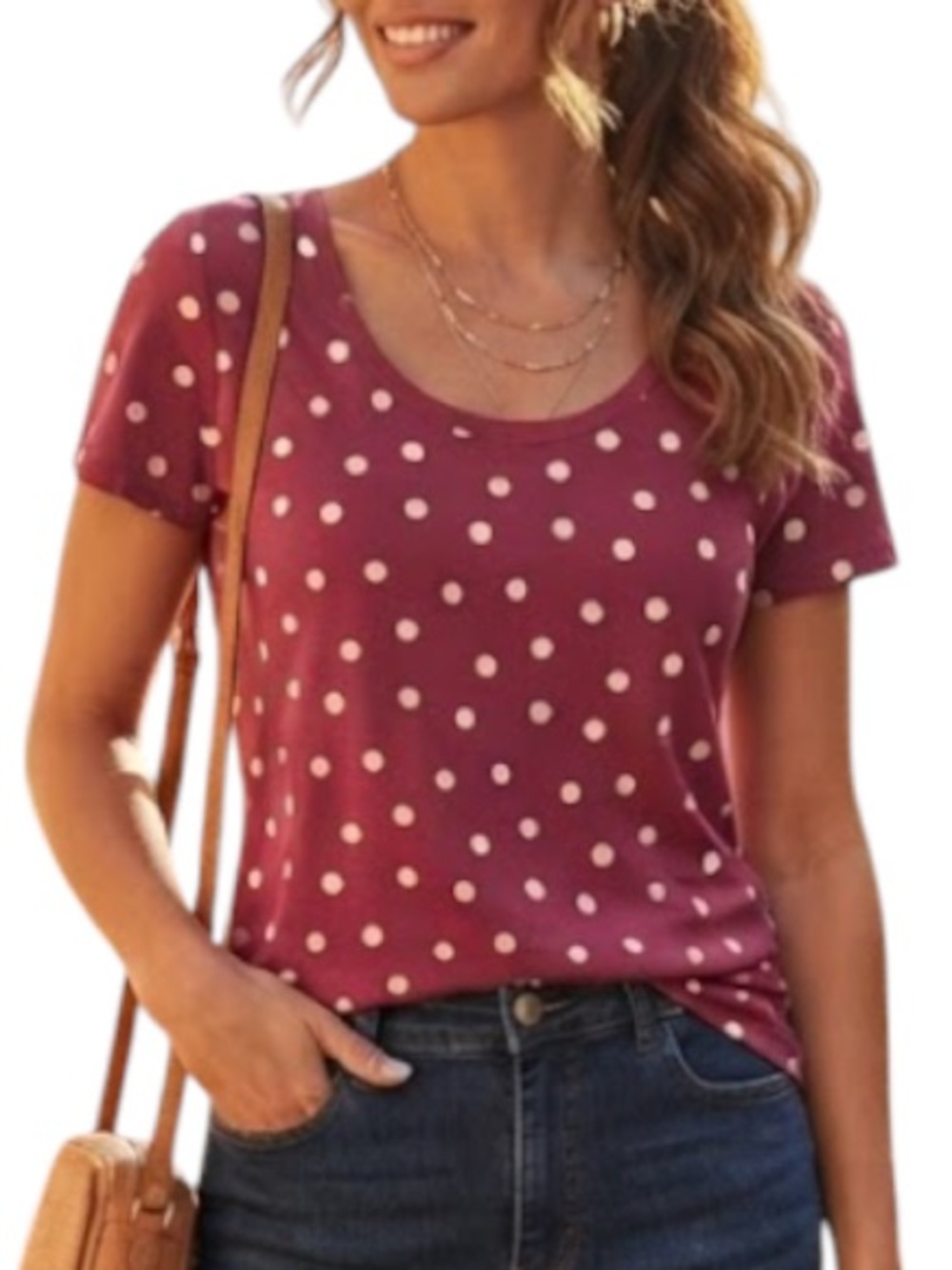 GEORGE Plum Purple Polka Dot Scoop Neck Cap Sleeve Tee Office Siren Minimalist X